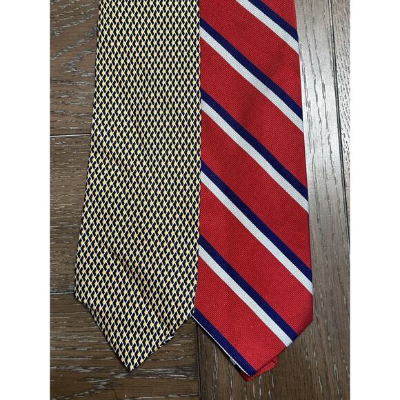 Lauren Ralph Lauren Mens Silk Neck Ties Lot of 2 Hand Sewn Red Black Blue - Picture 2 of 9
